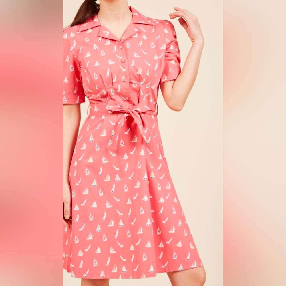 Pink Cotton Sailboat Print Dress